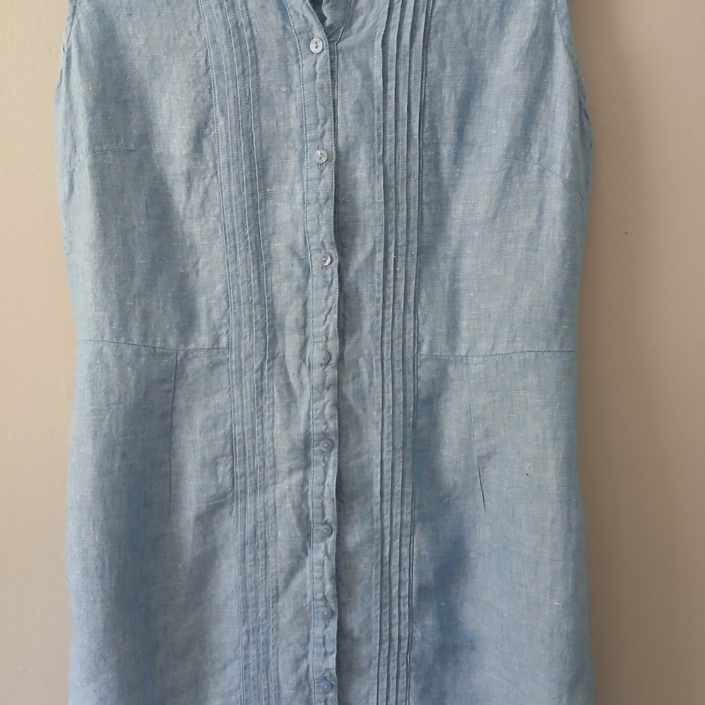 L.L. Bean Women's Size 8 Denim Button Front Knee Length Shirt Dress 100% Linen - Picture 5 of 16